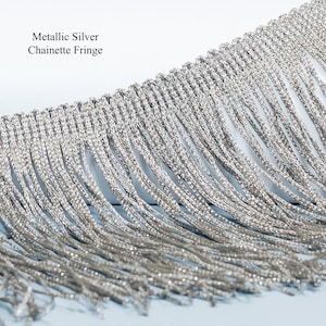 Metallic Silver Chainette Fringe Trim  Dance, Dancewear, Performance Outfit & Costume Accent | 15 More Colors Available | Priced per Yard