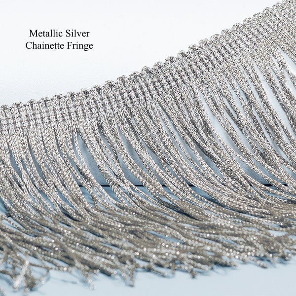 Metallic Silver Chainette Fringe Trim  Dance, Dancewear, Performance Outfit & Costume Accent | 15 More Colors Available | Priced per Yard