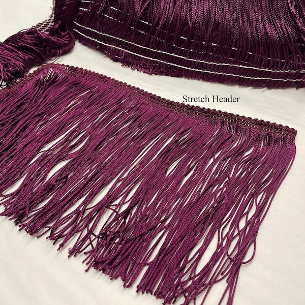 Sale 65 % OFF! 6" Stretch Top Aubergine Chainette Fringe Trim  Purple Plum Elastic Header Performance, Dance Ballroom, Competition Costume