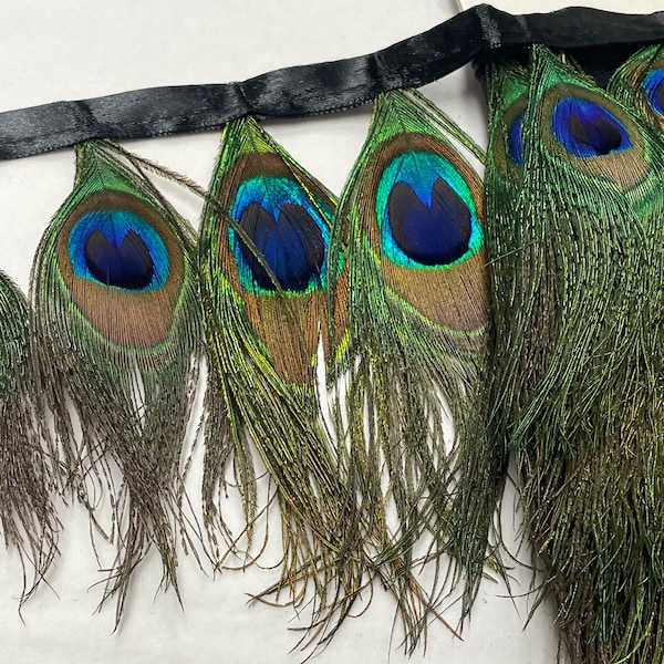 Peacock Eye Feather Fringe Trim | 50% Off | 4"-5" Long | Some Eyes Missing but Otherwise Beautiful Feathers and Trimming