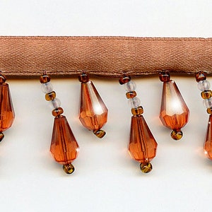 Sale Copper Penny Beaded Fringe Trim Accent Seed Beads in Clear & Brown Home Decor Pillow Lampshade Craft Project 1.5 Long Incl 3/8 Ribbon image 4