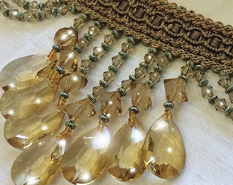 Venice Pale Gold Bead Fringe Trim | Elegant Metal Bead Accent | Designer Home Decor for Drapery Beaded Trimming