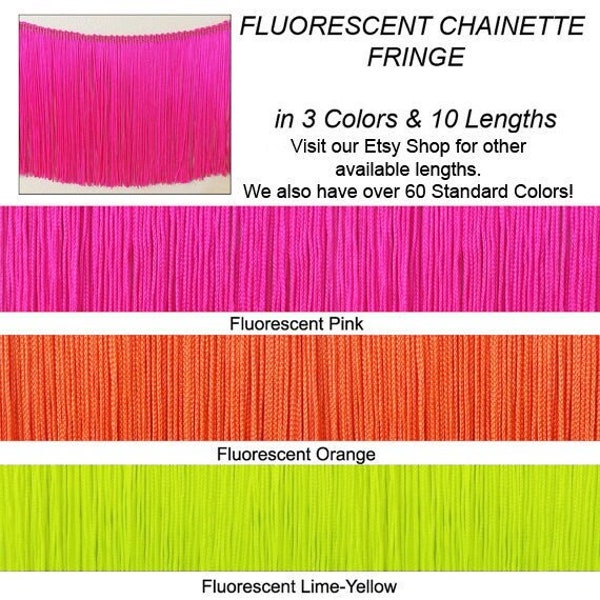 12" Fluorescent Chainette Fringe Trim|Performance Dance Outfit, Ballroom, Dancewear Costume|Vivid Lime,Hot Pink or Bright Orange|Made in USA