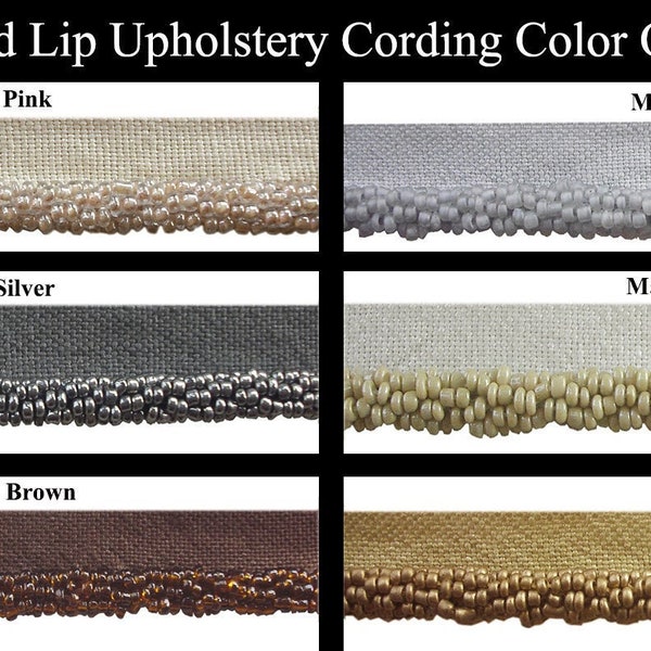 Bead Lip Cord Trim | Designer Beaded Cording with Lip | Seed Bead Upholstery Pillow Trimming | Unique Beads to Edge | 6 Colors