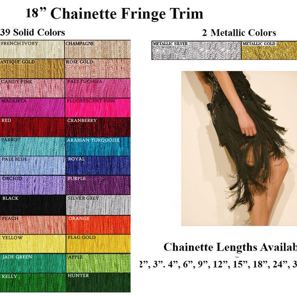 18" Fringe | Long Chainette Hangs Loose at Bottom | Trim for Dancewear, Performance Competition Dance, Home Decor | Silky Rayon Made in USA