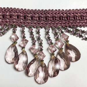 Rose Plum Venice Beaded Fringe Trim | Home Decor Trim for Drapery Valance Decorating & Trimming | Soft Muted Retro Vintage Shade of Pink