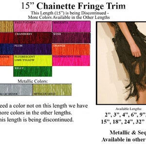 15" Long Chainette Cut Fringe Is A Discontinued Length -More Colors Available in Other Lengths Dancewear Trim, Performance Competition Dance