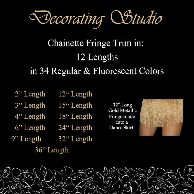 Home Decor 6 Fringe Long Chainette Hangs Loose at Bottom Trim for Dancewear Silky Rayon Made in USA Performance Competition Dance