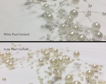 Garland in White Or Ivory Pearls Decorating Wedding Reception Table Centerpiece Decor Beaded & Strung Beads for Bridal Bouquet | 5'