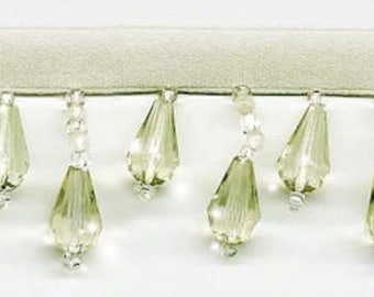 Sale Vintage Pale Green Beaded Fringe Trim with Luminous Seed Beads Home Decor Pillow Lampshade Craft Project  1.5" Long (Incl. 3/8" Ribbon)