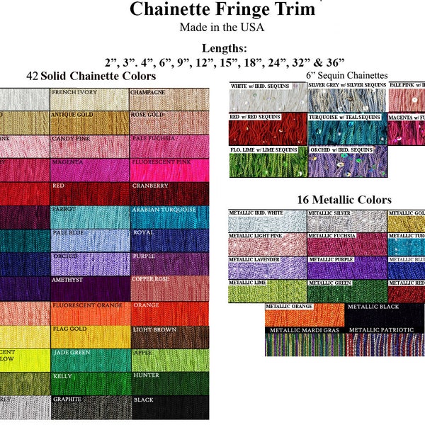 6" Fringe | Long Chainette Hangs Loose at Bottom | Trim for Dancewear, Performance Competition Dance, Home Decor | Silky Rayon Made in USA