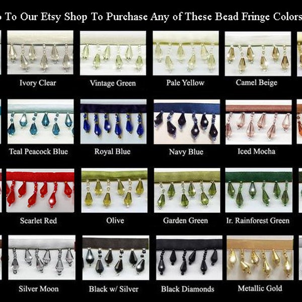 Beaded Fringe w/ Accent Bead: Home Decor or Craft Project | Hangs Down 1.5" (w/ Ribbon) Acrylic & Glass Beads. Trim Priced Per Yard.