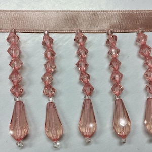 Pink Decor Beaded Fringe Trim | Stunning Home Decor Trimming for Drapery, Decorating, Pillows and Apparel.