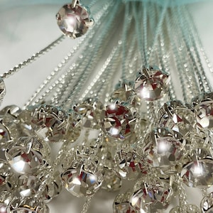 1/3&quot; Rhinestone Stems 8.38 mm Bridal Bouquet Jewelry | Wedding Cake Decor Flower Accent Silverplate Sticks - 1/4&quot; Rhinestone Also Available