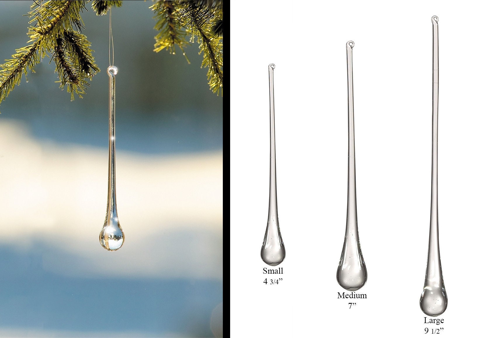 Solid Glass Icicle Ornaments Set of 6 Crystal Clear Teardrop Etsy