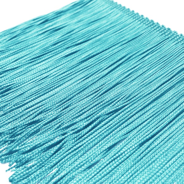 Fringe | Parrot Chainette Cut Fringe | Aqua Blue Dancewear Trim, Performance Competition Costume , Dance | Turquoise Silky Rayon Made in USA