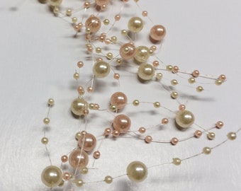 Beaded Garland: Blush Pink & Ivory Pearls for Decorating Wedding Reception Centerpiece | Intertwine w/ Flowers Greenery Table Decorations