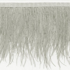May include: A strip of light gray ostrich feather trim. The trim is approximately 1 inch wide and has a soft, fluffy texture.