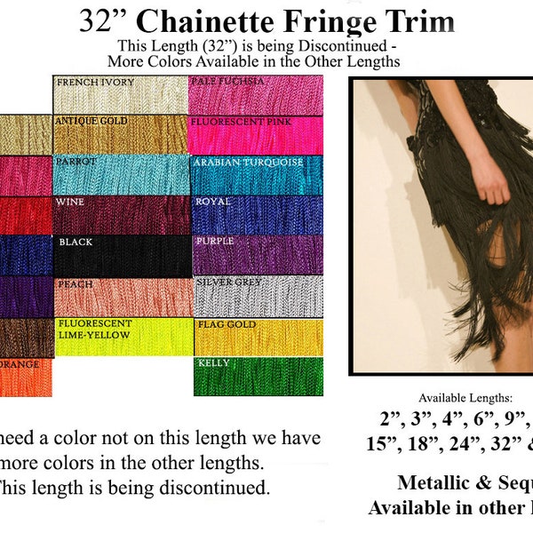 32" Long Fringe Chainette Discontinued Length Limited Colors in The 32" - Elegant Evening Dress Trim Belly Dance, Competition Ballroom Gown