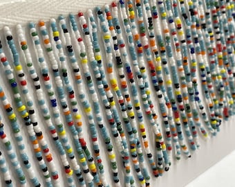 Boho Beaded Fringe Trim:  In Aqua, Turquoise, White, Multi-Colored Beads, 4" Long | Priced Per Yard