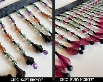 On Sale! Chic Ruby Nights Beaded Fringe Trim OR "Soft Ebony" 20% Off | Unique Beading Colors in Either Fringe You Choose | Sold by the Yard