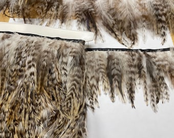 Jungle Feather Fringe Trim: Ivory, Tan & Brown - 4" Long