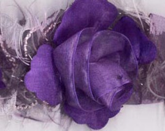 Organza & Chenille Flower Trim in Purple, Lavender, White | Rose Petal Trimming | Wedding, Clothing, Flowers | Ribbon Elastic Embellishment