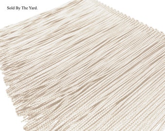 Off White 9" Chainette Fringe Trim Is 3/4 Yard in Quantity (Not A Full Yard). Very Pale Ivory For Performance And Dance 100% Rayon USA Made