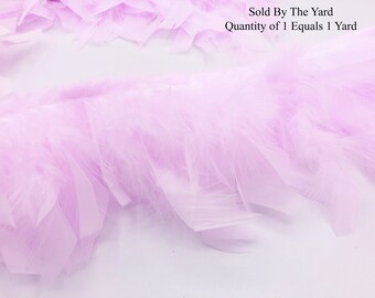 Pale Lavender Chandelle Feather Fringe Trim on Header | Fluffy Orchid Fluffy 3" Long Feathers for Craft, Evening Apparel, Dance, Accessories