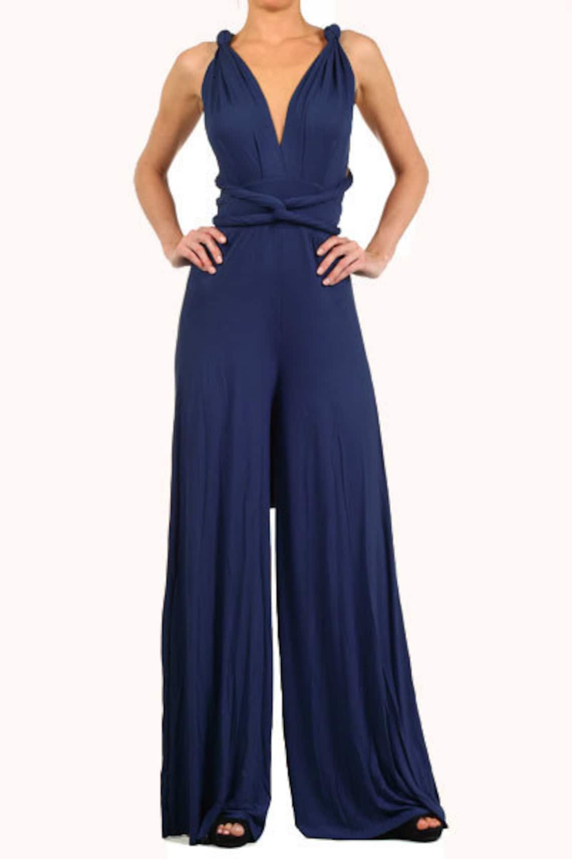 Infinity Convertible Jumpsuit Navy Multiway Wrap Solid Romper Etsy