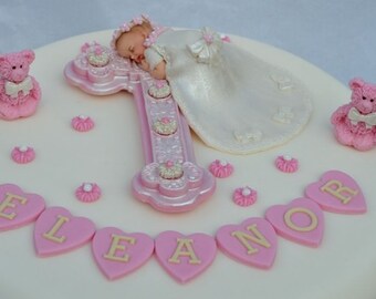 edible baby and cross christening cake topper baby girl etsy