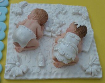 Gateau De Bapteme Jumeaux Etsy