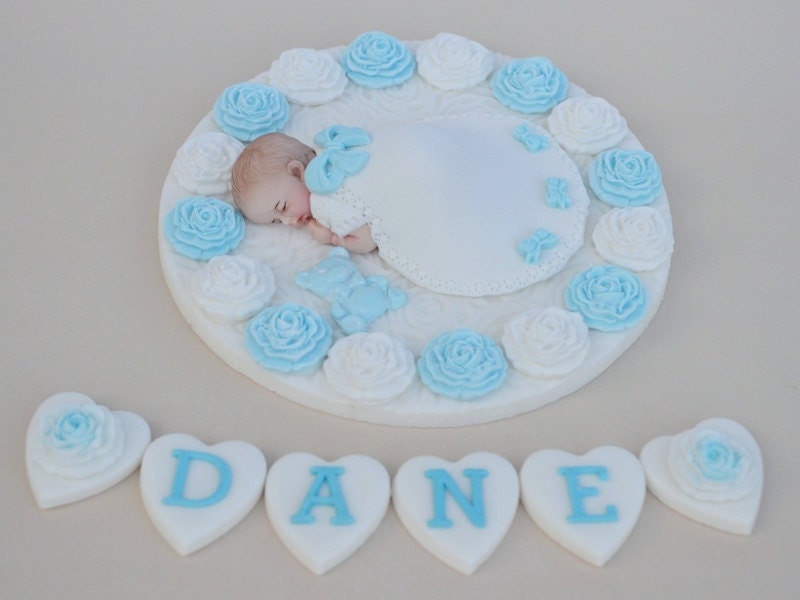 Handmade edible Christening cake topper. Boys Baptism cake Etsy