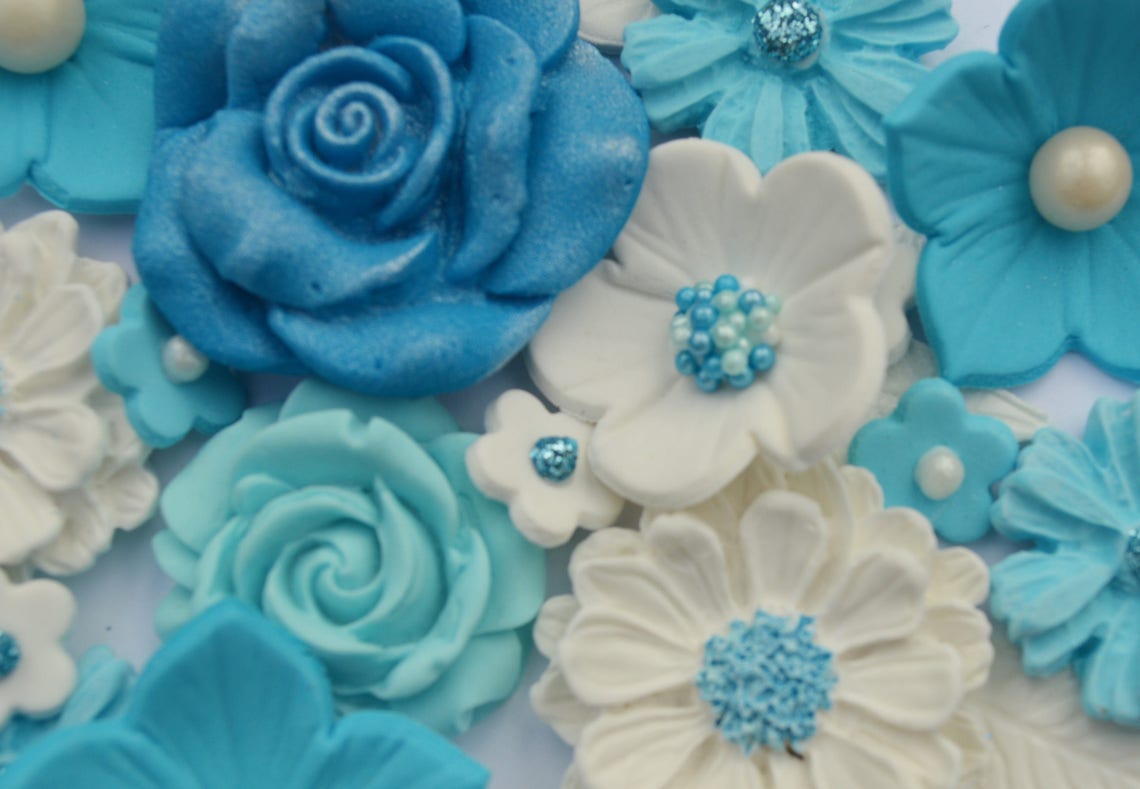 Edible Turquoise Blue Flowers. Edible Flower Bouquet Cake Etsy