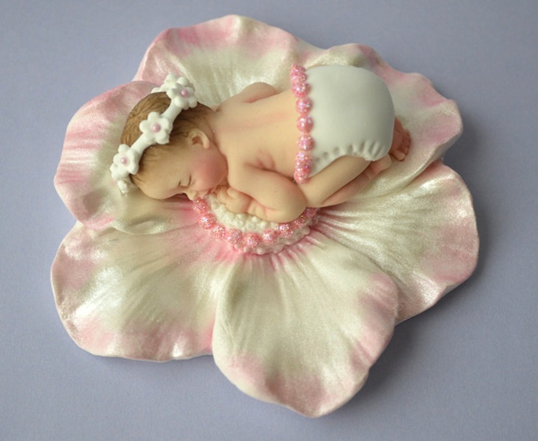 CHRISTENING BAPTISM Edible Large White Flower & Baby Christening Cake