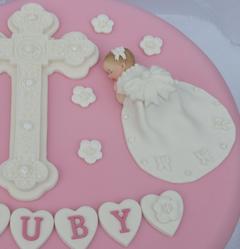 Edible Baby Girl and Cross Christening Cake Topper. Baby Girl Etsy UK