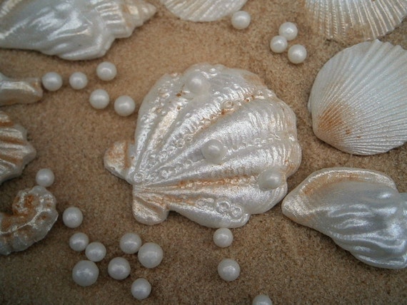16  Edible Sea Shells and Edible Sand Wedding Birthday Cake Topper 