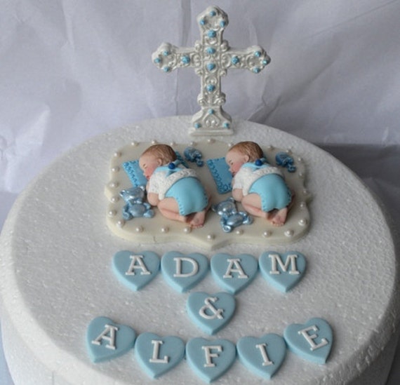 Personalised edible twin baby boys Christening Baptism cake Etsy