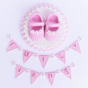 Edible baby shoes Baby Shower cake topper. Edible girls personalized Christening cake decoration