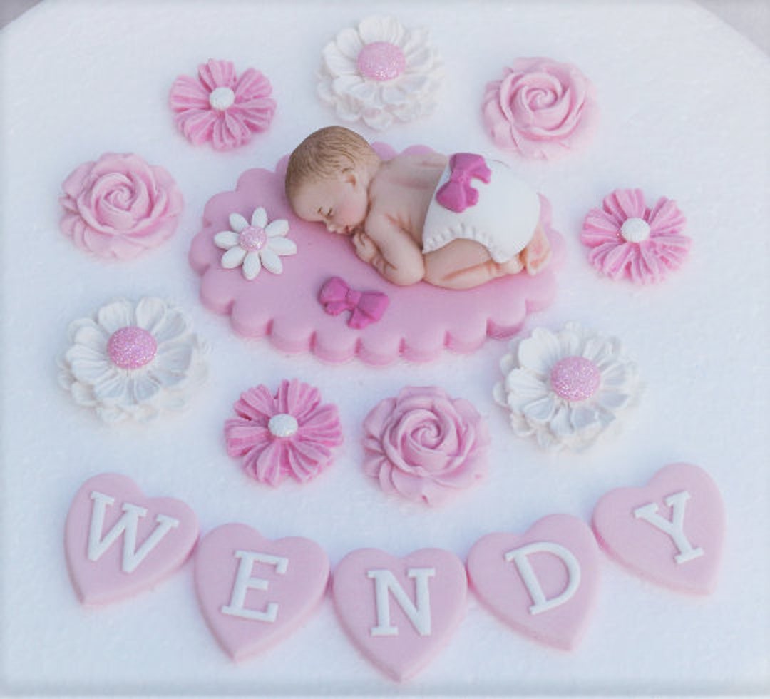 Birth Baby Shower Baptism Cake Topper Edible Party Decoration Personalized  Name