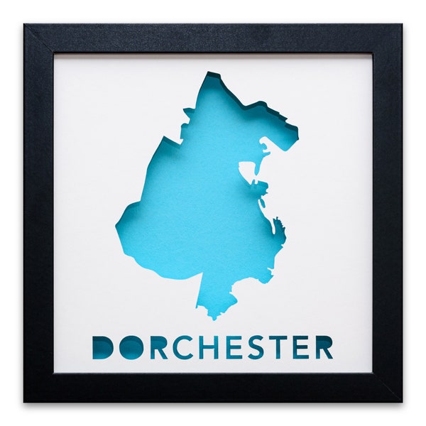 Dorchester - Boston, MA Neighborhood - Framed Cut Paper Map Artwork