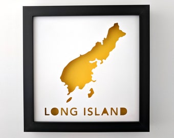 Long Island, Maine. Illustration encadrée de carte de ville de papier coupé
