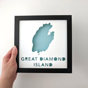 Great Diamond Island, Maine. Framed Cut Paper City Map Artwork