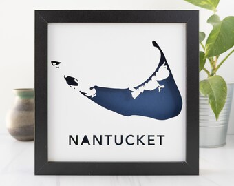 Nantucket Island, Massachusetts. Framed Cut Paper Map Shadowbox Artwork