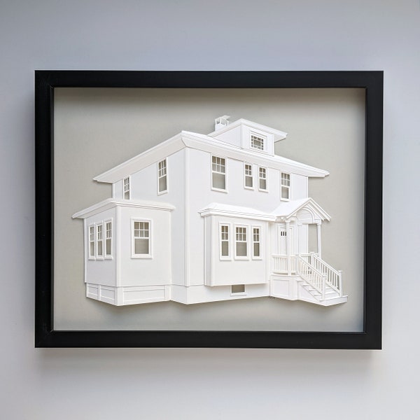 Custom House Portrait Made of Paper // Framed Original Artwork