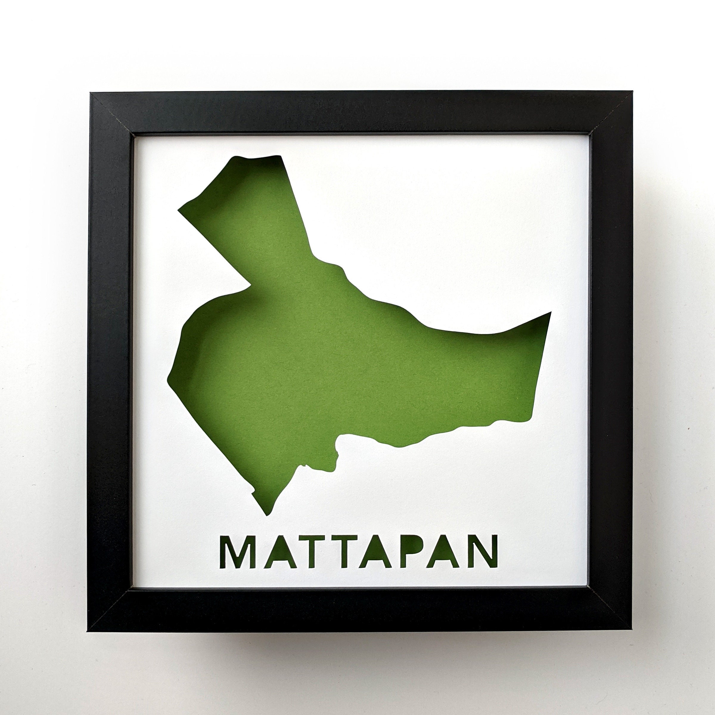 Mattapan, Boston Neighborhood. Framed Cut Paper City Map Shadowbox Artwork