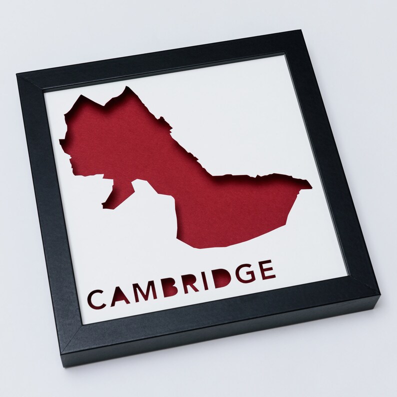 Cambridge, MA. Framed Paper Place Map Silhouette Art image 2