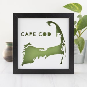 Cape Cod, Massachusetts Framed Cut Paper Shadow Box Map Art image 1