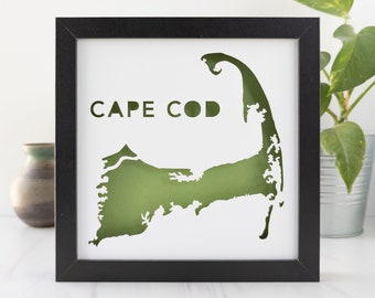 Cape Cod, Massachusetts - Gerahmtes Schnittpapier Shadow Box Map Art
