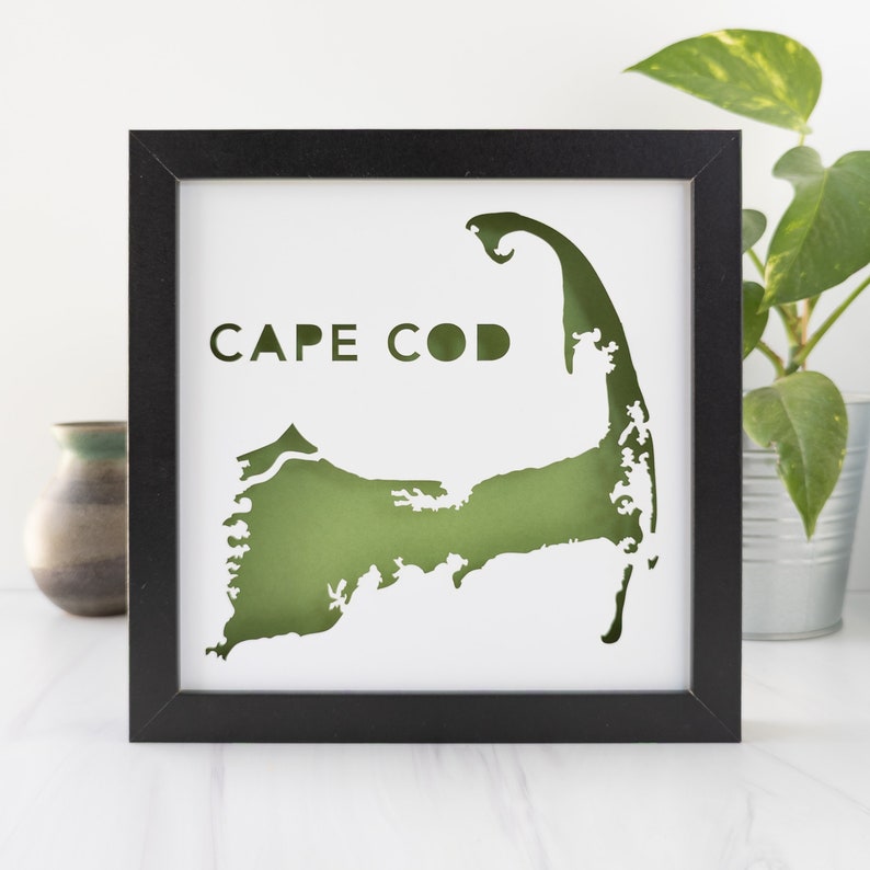 Cape Cod, Massachusetts Framed Cut Paper Shadow Box Map Art image 1